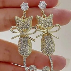 Women's Rhinestone Cat Design Earrings