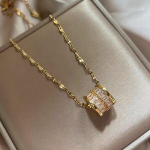 Women's Gold Cylindrical Pendant Necklace